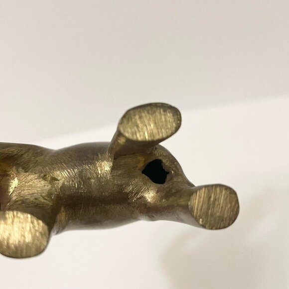 Vintage Brass Elephant Figure 3.5 Inch Long Trunk Up Figurine - Picture 11 of 16